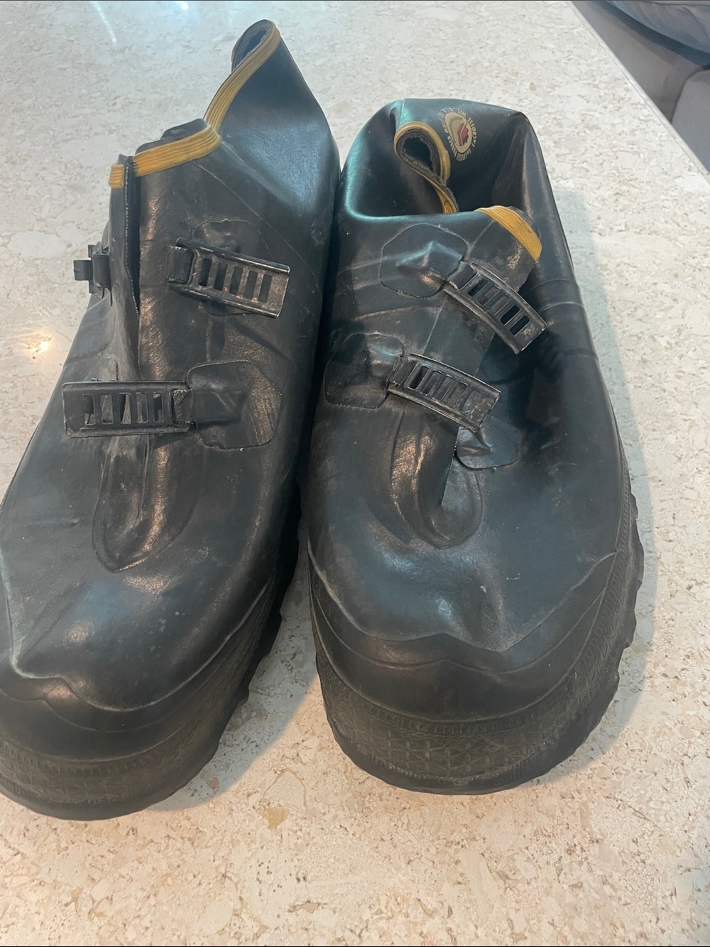 LaCrosse Black Waterproof Slip-On Rain & Snow Boots with Yellow Trim